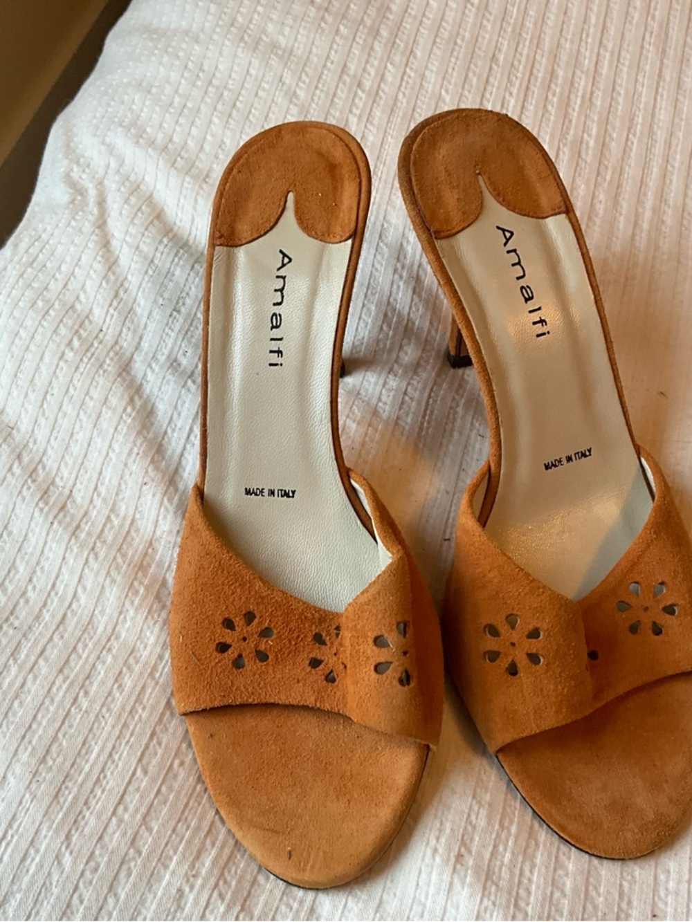 Amalfi Women's Suede Open-Toe Mule in Light Burnt Orange size 6.5